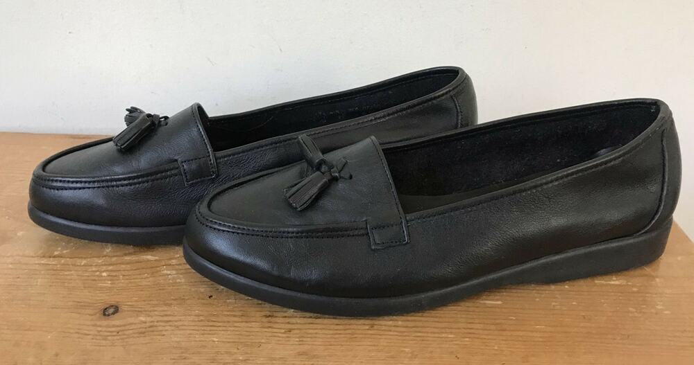 Vintage 90s Cabin Creek Comfort Black Leather Tassle Comfort Loafers Shoes 6 36